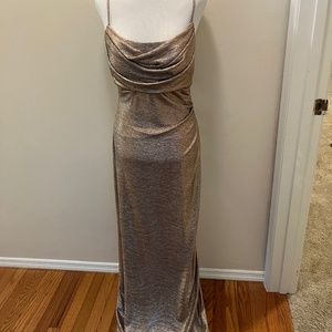 Rose Gold Strapless Gown side slit